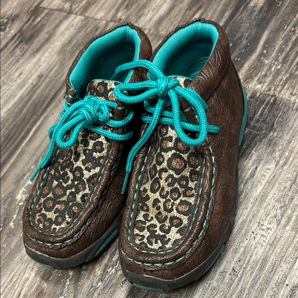 Kids Leopard Print Brown and Teal Shoes